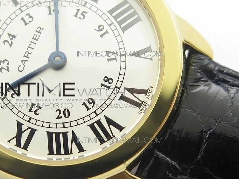 Ronde Solo de Cartier 29.5mm YG K11 1:1 Best Edition White Dial on Black Croco Leather Strap Ronda Quartz
